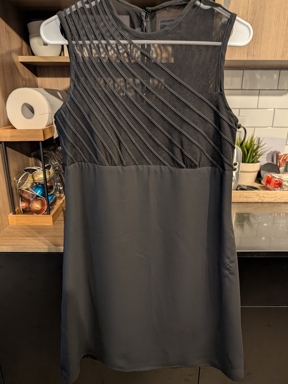 Black Sleeveless Mock-Neck Dress with Textured Yoke